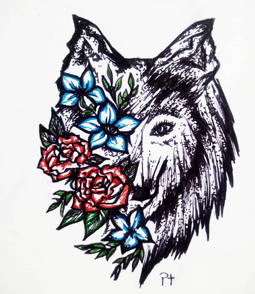 1080x1243 flowered wolf today per disegni su commissione contattami