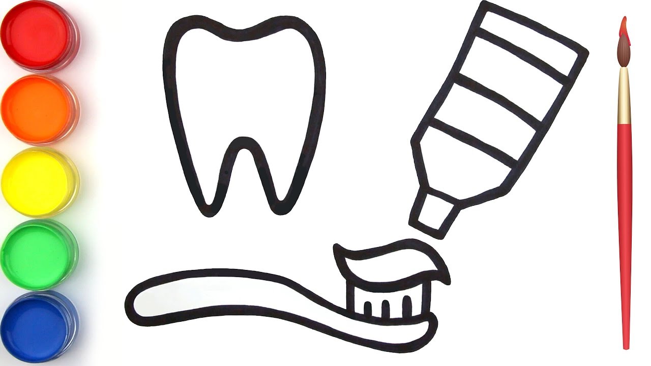 1280x720 Coloring Tooth, Brush And Paste For Kids And Drawing For Toddlers