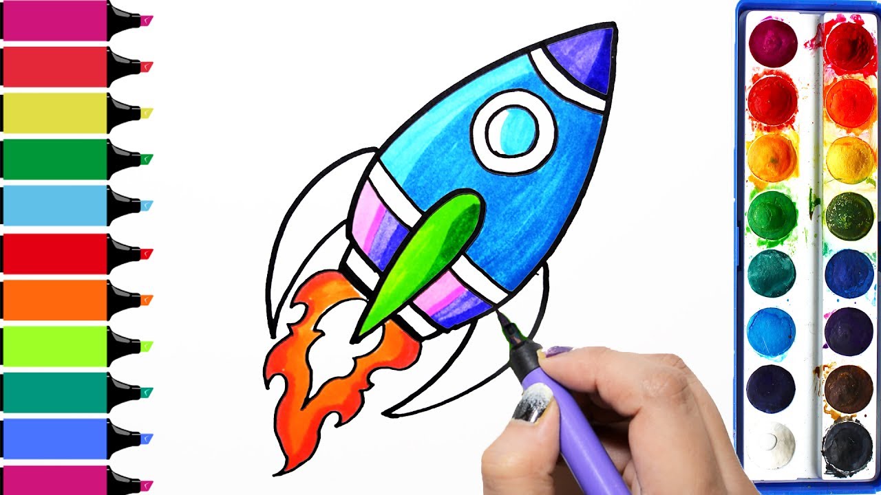 1280x720 Draw Color Paint Rocket Coloring Pages And Learn Colors For Kids