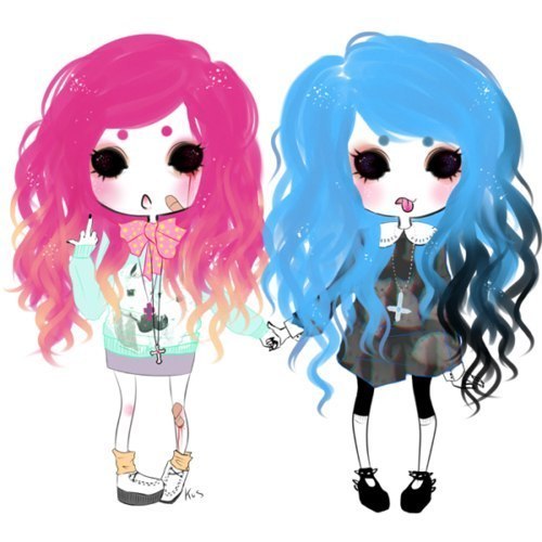 500x500 Drawing Chibi Cute Blue Pink Pastel Goth Downloadable Debauchery