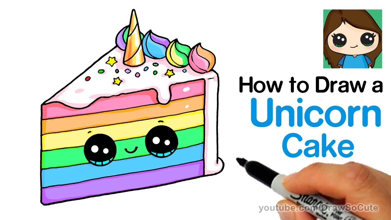1280x720 How To Draw A Unicorn Rainbow Cake Slice Easy And Cute