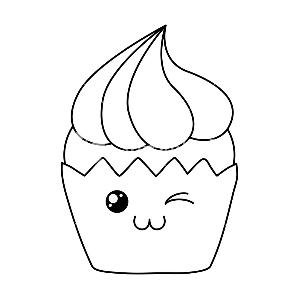 1000x1000 Sweet Cupcake Pastry Kawaii Character Vector Illustration Design