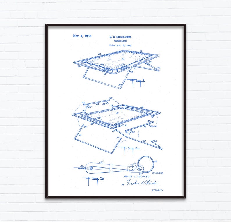 794x763 Trampoline Patent Drawings November Birthday Gift Ideas Etsy