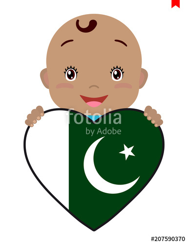 385x500 Smiling Face Of A Child, A Baby And A Pakistani Flag In The Shape