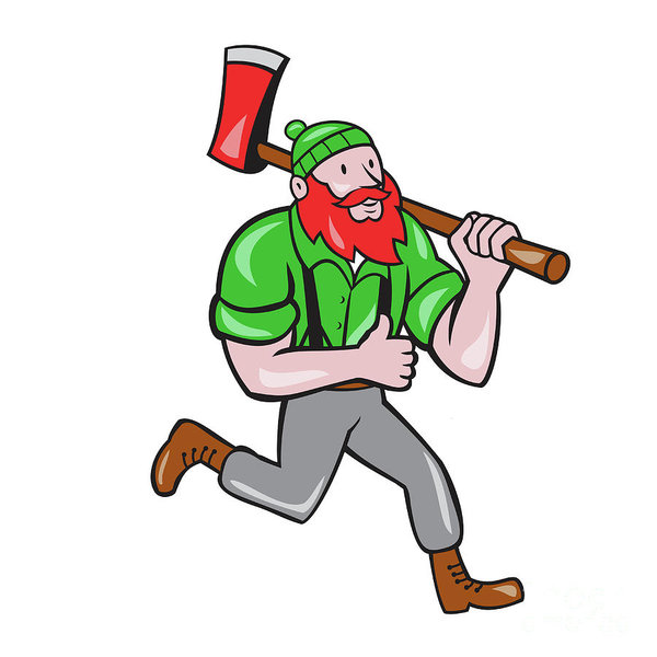600x600 Paul Bunyan Lumberjack Axe Running Cartoon Art Print