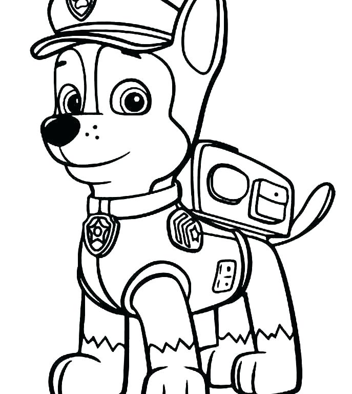 687x768 Paw Patrol Coloring Pages Chase Sheets Printable
