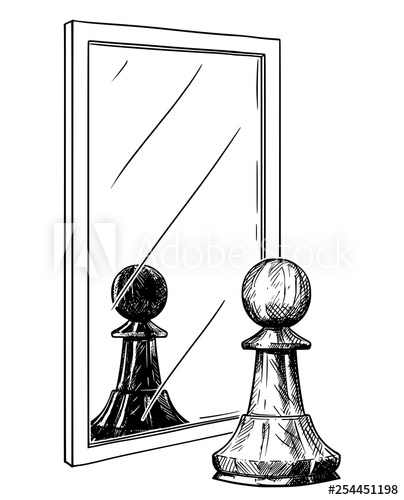 404x500 cartoon drawing and conceptual illustration of white chess pawn
