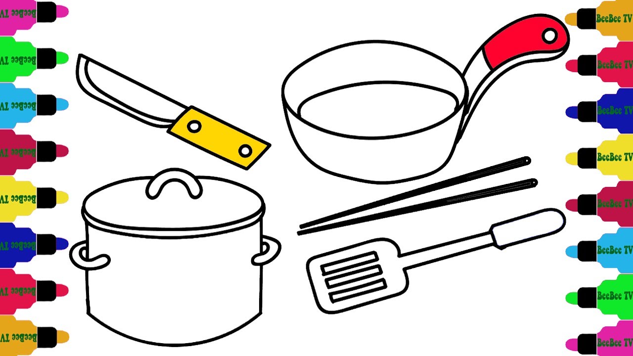 1280x720 How To Draw Set Tools For Chef, Cooking Utensils For Children