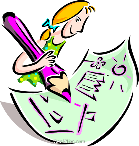 456x480 Girl With A Colored Pencil And Drawing Royalty Free Vector Clip