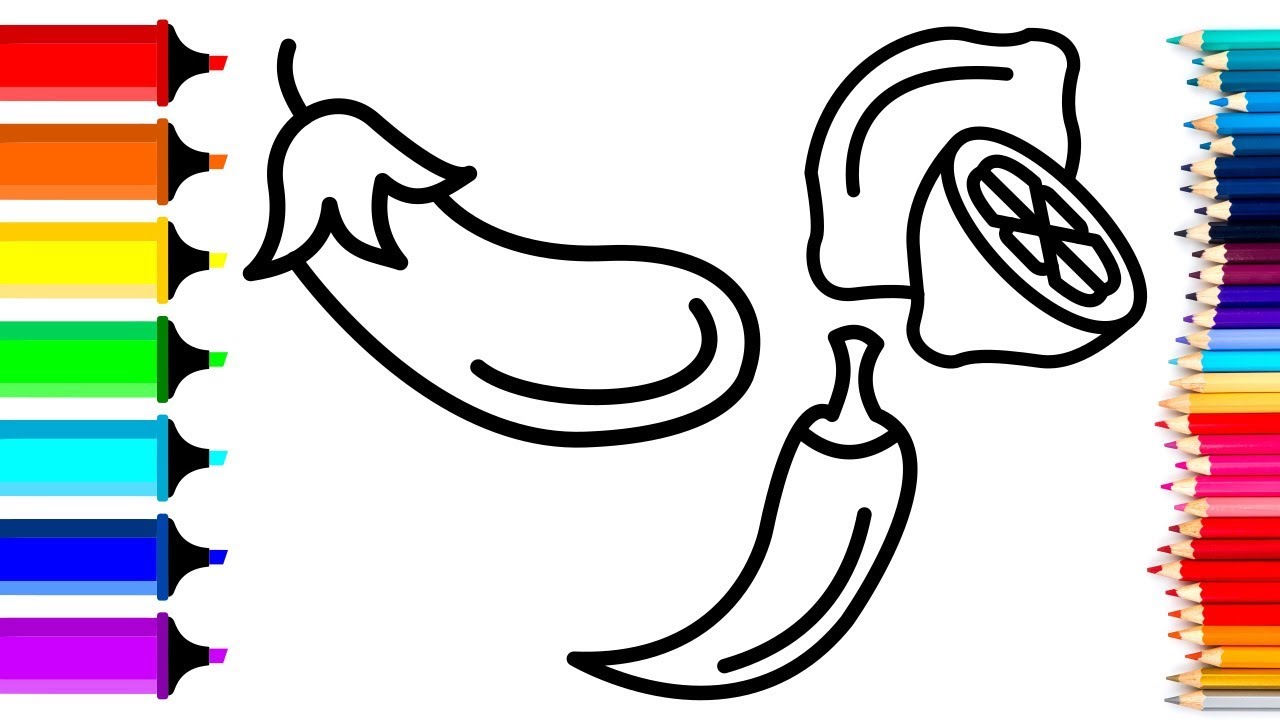 1280x720 vegetables coloring pages, how to draw eggplant, lemon, pea pods