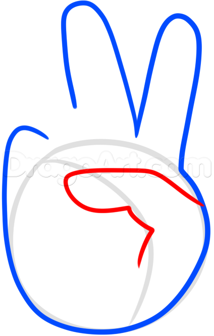 424x664 How To Draw Peace Fingers, Step