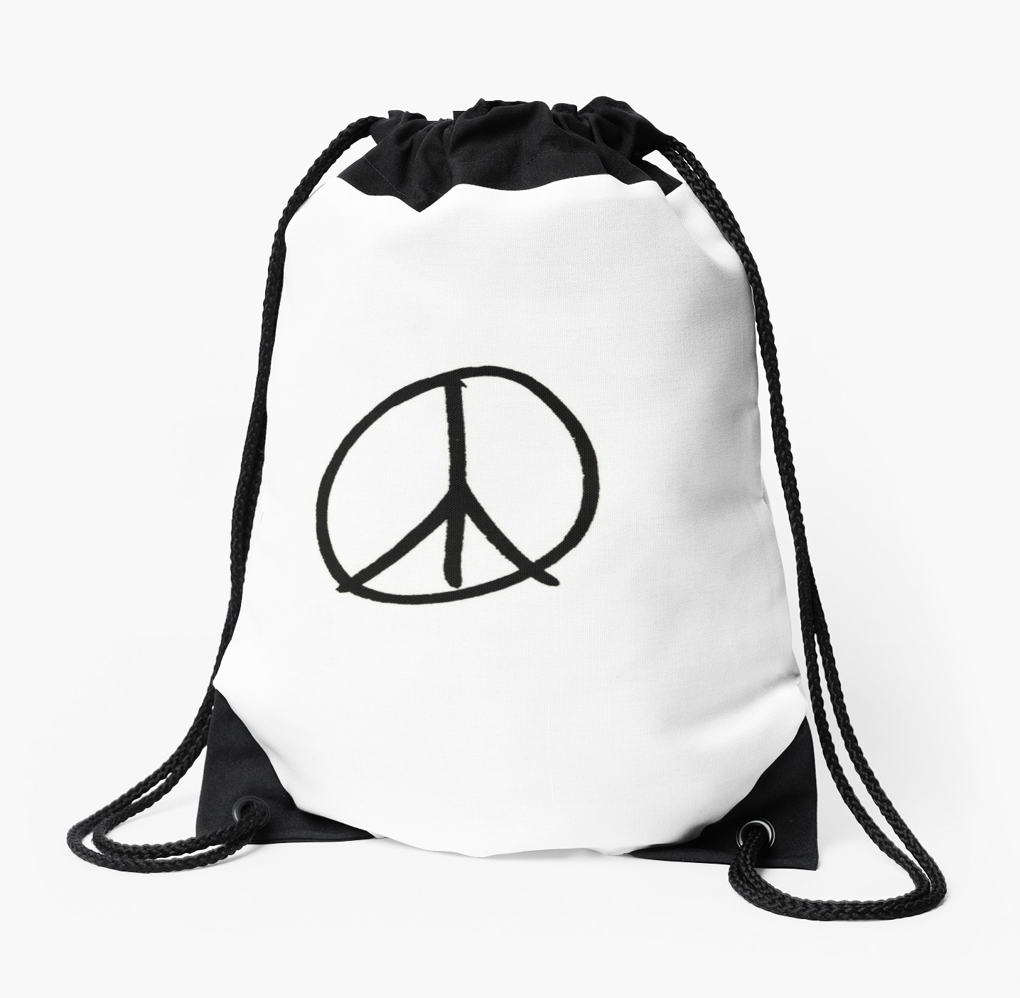 1435x1404 Hand Drawn Black Peace Sign Drawstring Bags
