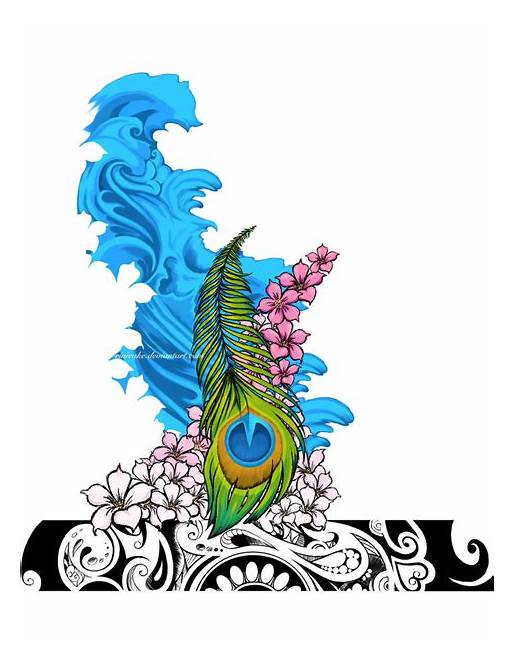 515x666 Peacock Feather And Flower Tattoo