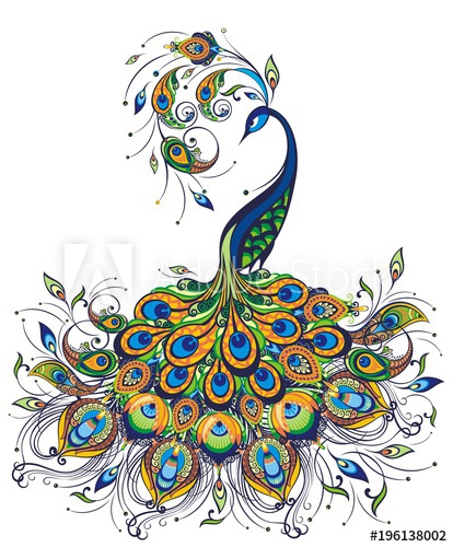 414x500 Fantasy Peacock Drawing On White Background