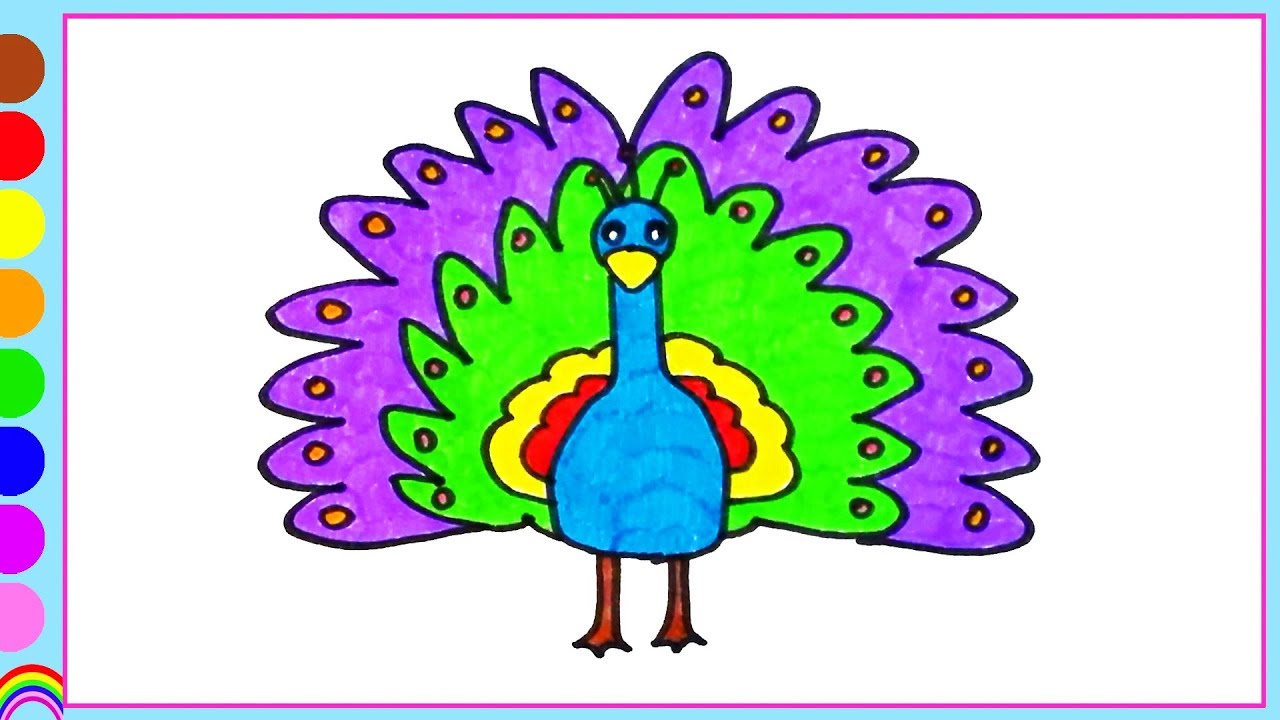 1280x720 Peacock Drawing, Coloring And Learning Colors For Our Kids
