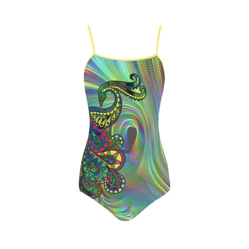 500x500 Abstract Peacock Drawing Strap Swimsuit