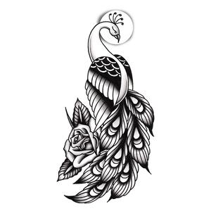 300x300 Peacock American Traditional Temporary Tattoo