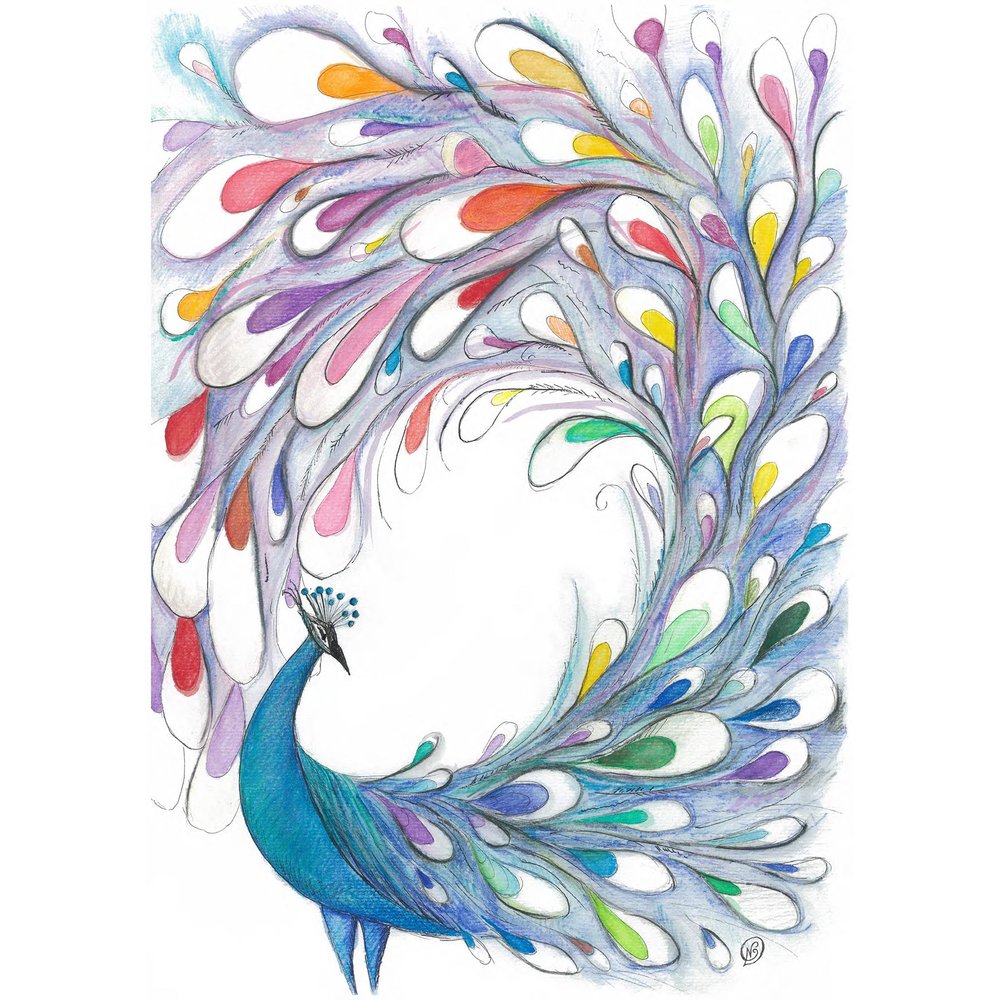 1000x1000 Rainbow Peacock Squid Ink Art Prints, Greeting Cards, Growth