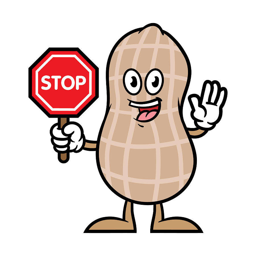 900x900 Cartoon Peanut Character Holding Stop Sign Drawing