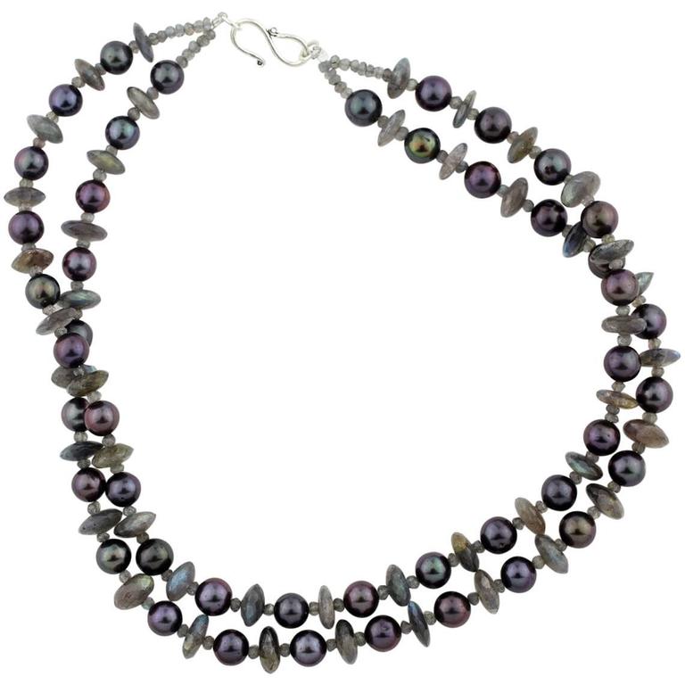 768x768 Stunning Aubergine Pearl Necklace Enhanced With Sparkling