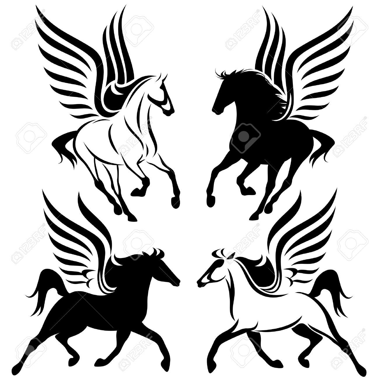 1289x1300 Black And White Pegasus Design