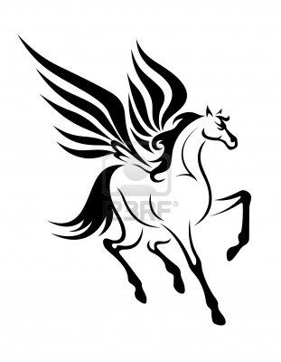 311x400 Black Pegasus Horse With Wings For Tattoo Vector Illustration