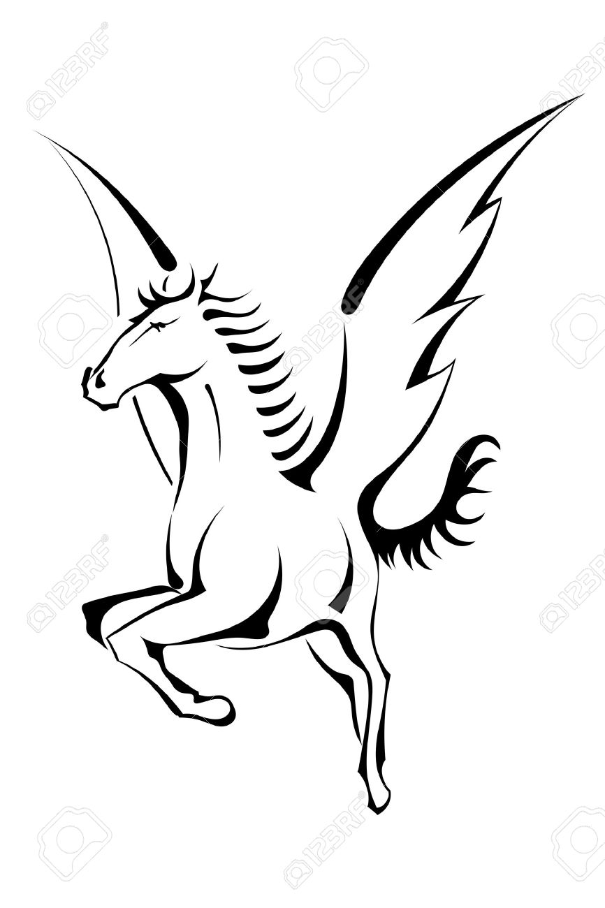 866x1300 Lovely Tribal Flying Pegasus Tattoo Design