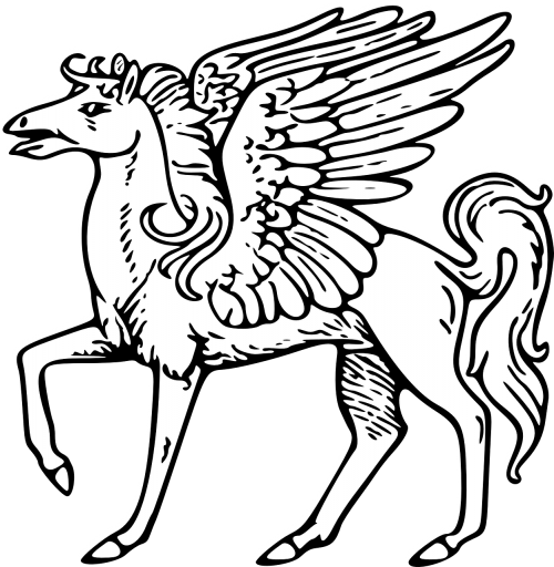 500x512 Pegasus, Drawing, Silhouette, White, Black