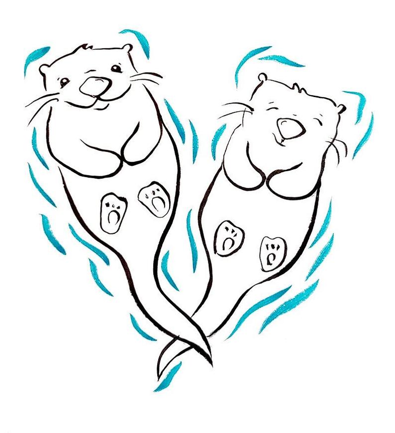 794x870 Otter Friends Swimming Together Side