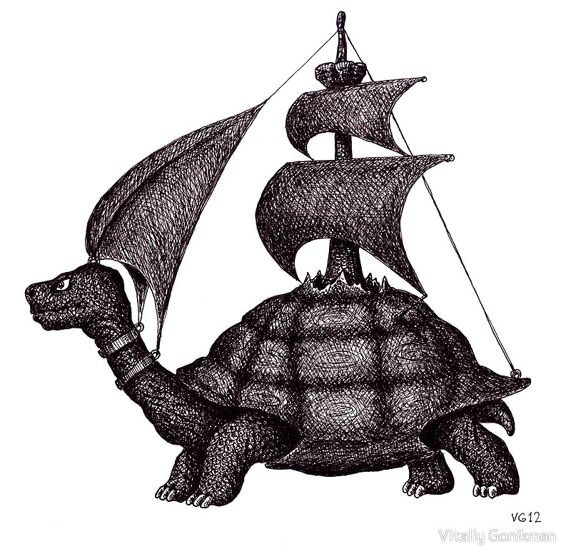 800x783 Sailing Turtle Surreal Black And White Pen Ink Drawing