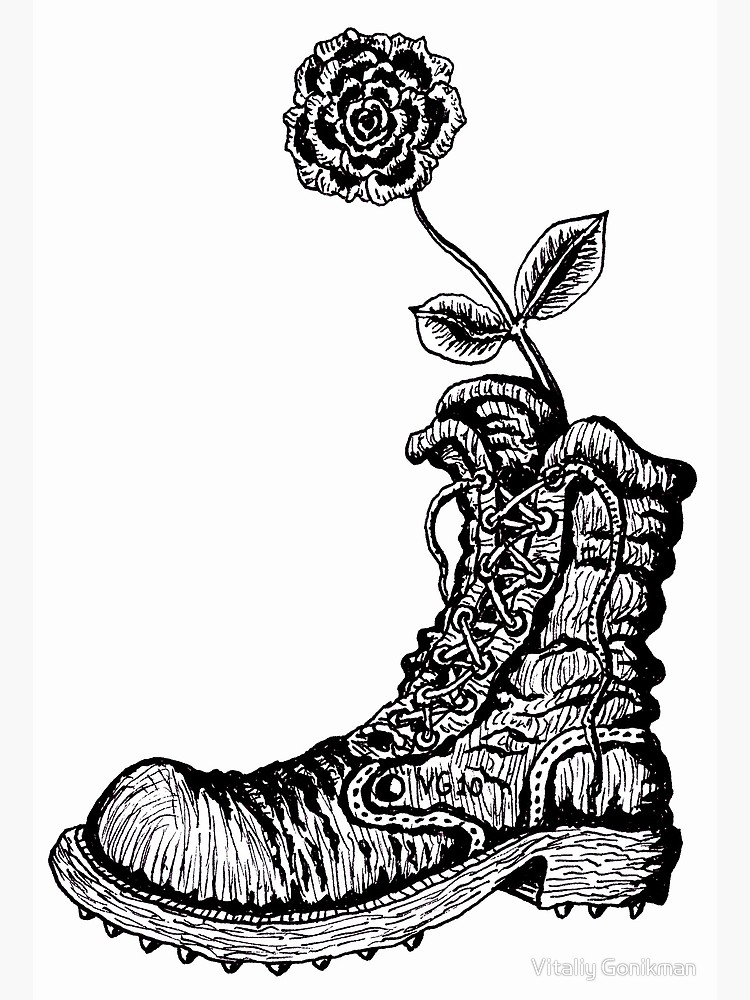 750x1000 Boot With Flower Black And White Pen Ink Drawing Canvas Print