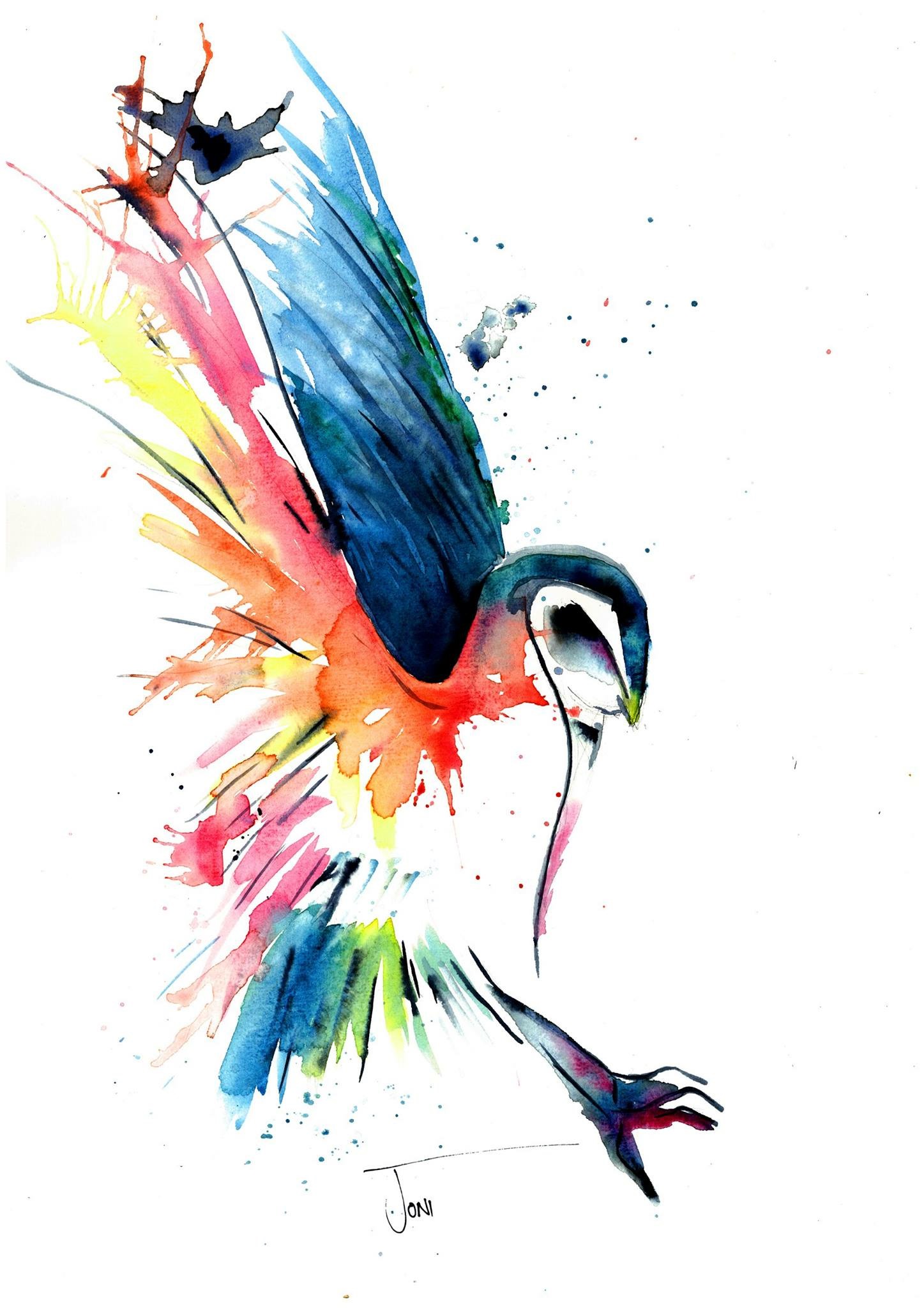 1447x2048 watercolour spectrum owl original hand painted artwork is created