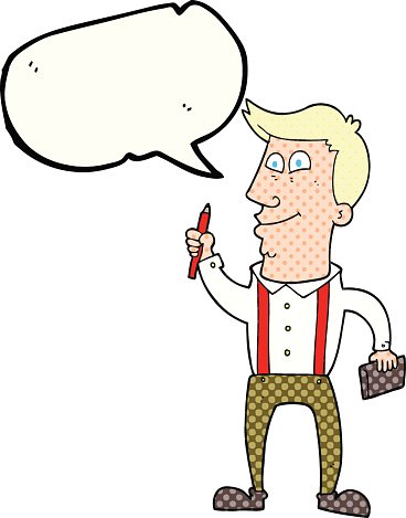 368x469 Comic Book Speech Bubble Cartoon Man With Notebook And Pen Stock