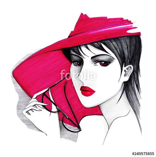 497x500 Lady In A Red Hat And With Glasses In Her Hands Figure Ballpoint