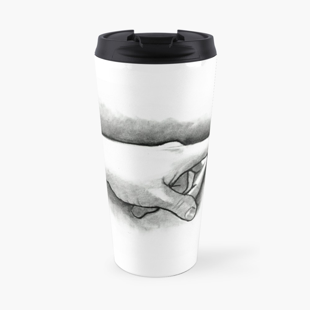 1000x1000 Hand With Pointing Finger, Pencil And Charcoal Drawing Travel Mug