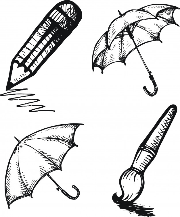 626x756 Sketch Of An Umbrella Brush Pencil On White Background Vector