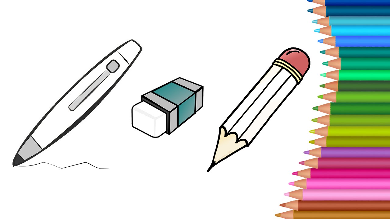 1280x720 How To Draw Stationery Pen Pencil Colouring Book For Kids