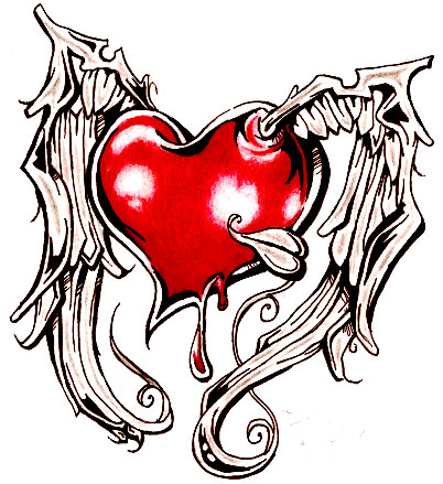 402x439 Pencil Drawings Of Hearts With Wings And Banners Free Download
