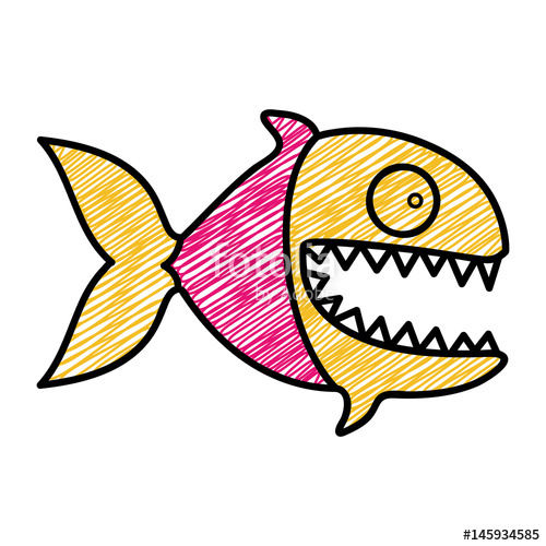 500x500 Color Pencil Drawing Of Piranha With Big Teeths Vector
