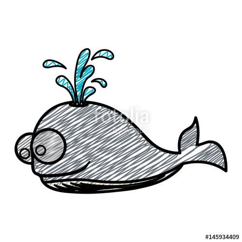 500x500 Color Pencil Drawing Of Whale And Water Jet Vector Illustration