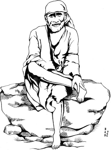 368x500 Shirdi Sai Baba Pencil Drawing