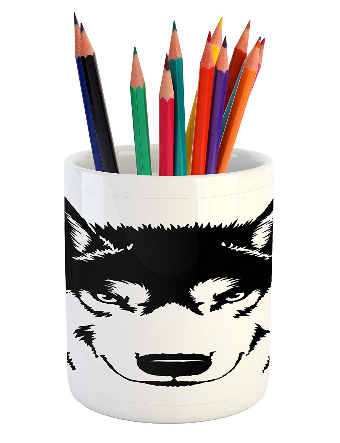 1149x1500 Lunarable Wolf Pencil Pen Holder, Predator Furry Wild