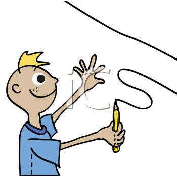 350x349 Royalty Free Clipart Image Of A Boy Drawing With A Pencil