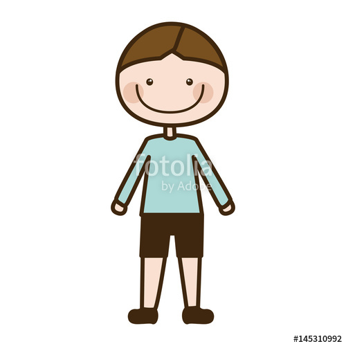 500x500 Color Pencil Drawing Of Caricature Boy With T Shirt And Shorts