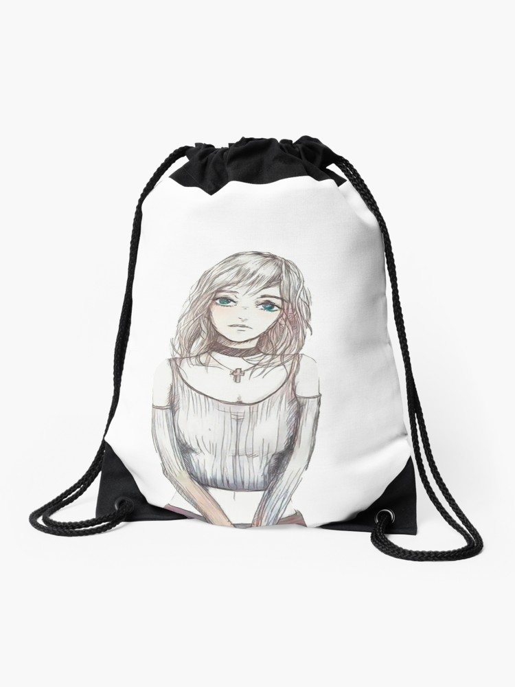750x1000 resting bitch face pencil drawing drawstring bag