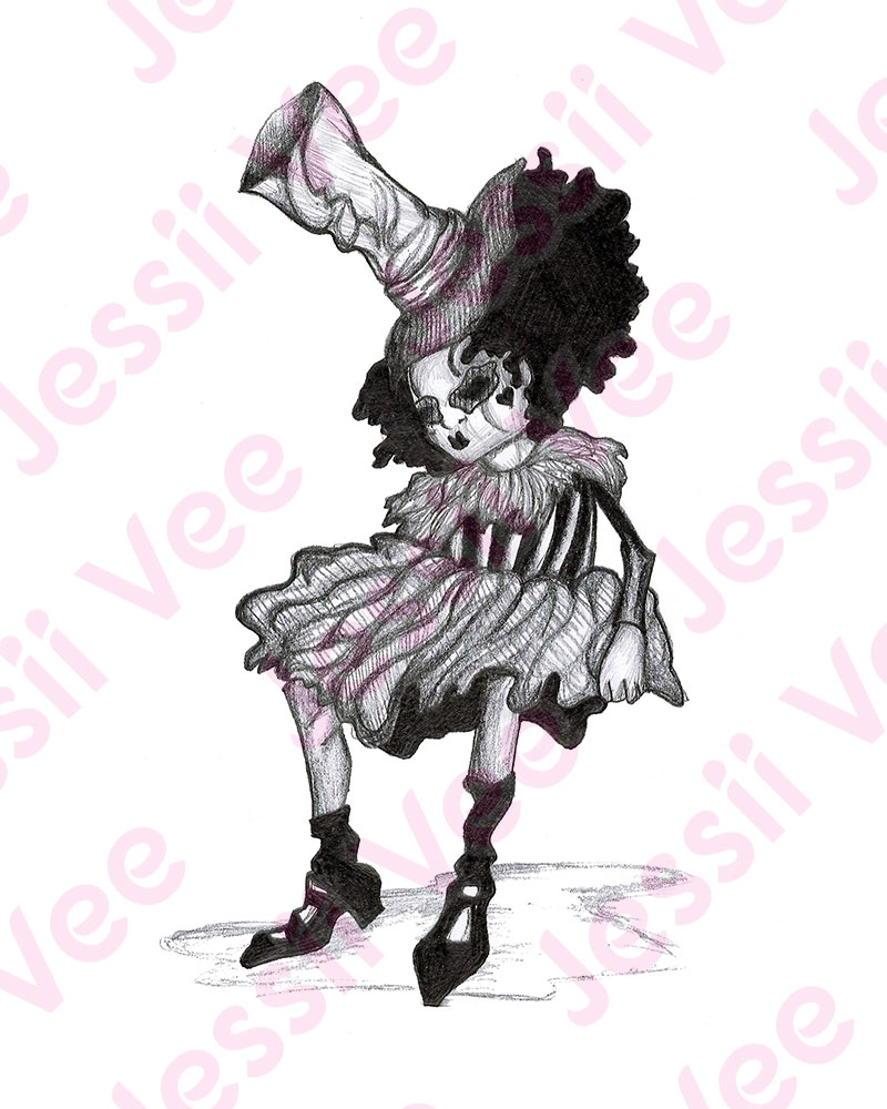800x1000 little toy clown pencil drawing jessii vee merch