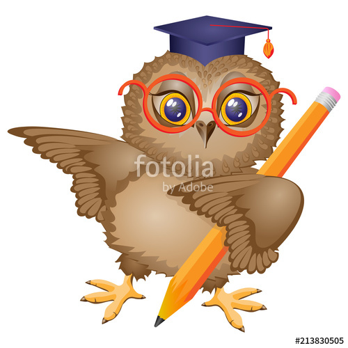 500x500 Owl Bird Student With Pencil, Stands Isolated Drawing, Icon