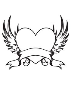 236x304 Pencil Drawings Of Hearts With Wings And Banners Free Download