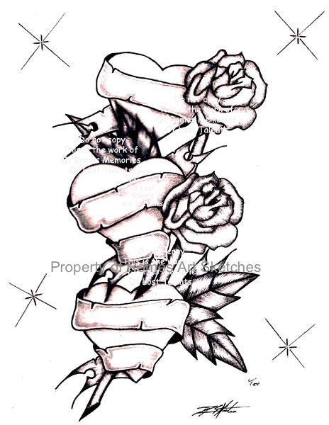 464x600 Roses And Heart Drawing