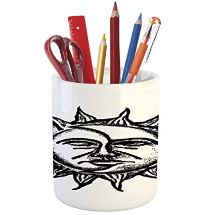 425x425 Pencil Pen Holder, Sun And Moon, Printed Ceramic